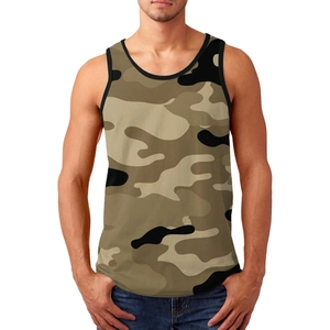 Men's 3D camouflage print muscle tank top with crew neck and black trim details