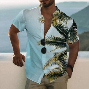 Chemise Hawaïenne Décontractée pour Hommes Imprimé Tropical Manches Courtes Été Col Rabattu Boutonné Simple Ample