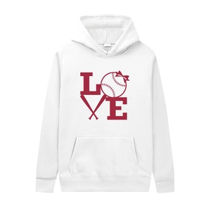 Men Loose Hoodie Baseball LOVE Print Long Sleeve Pullover Sweatshirt With Kangaroo Pocket Casual Sporty Hoodie For Men