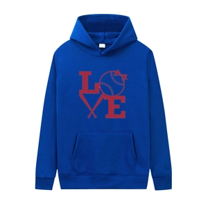 Royal blue hoodie with baseball love heart print and kangaroo pocket on white background