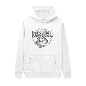 White minimalist hoodie with heart pattern and baseball graphic print for women