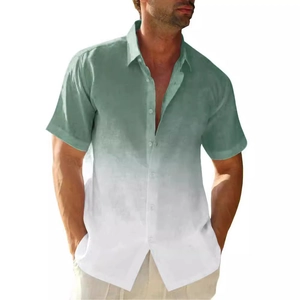 Camicia da uomo a maniche corte con sfumatura verde e bianca e stile casual con bottoni