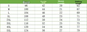 Detailed size chart for men's digital print polo shirt with measurements from S to 5XL