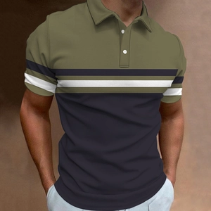 Detail of slim-fit color-block polo shirt with stripes and army green chest panel