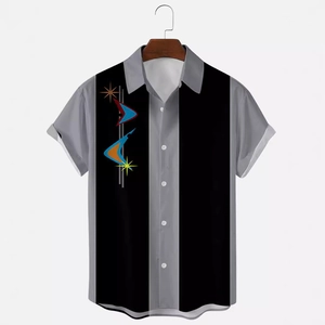 Chemise d'été à manches courtes pour hommes avec rayures vintage et motifs géométriques