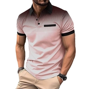 Men's slim fit polo shirt with gradient polka dot print and contrast black collar