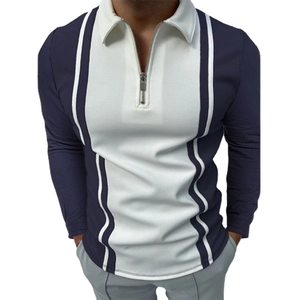Polo à manches longues pour homme, coupe slim avec motif 3D color-block et demi-zip