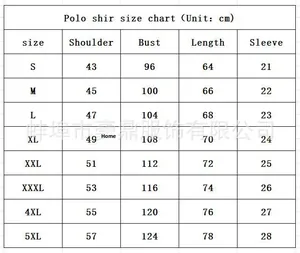 Size chart for men's waffle polo shirt including shoulders, chest, and length in cm