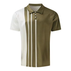 Close-up of olive green and white waffle knit polo shirt with striped texture details