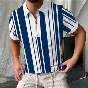 Detail of men's polo shirt featuring a white collar and metal zipper closure design
