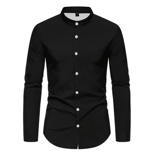Men's Fashion Solid Color Mandarin Collar Long Sleeve Casual Shirt Slim Fit Button Down Plus Size Tops For Men