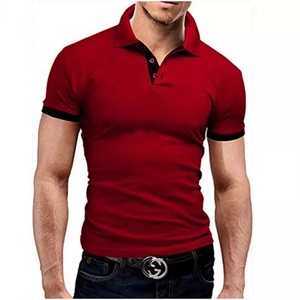 Slim fit men's wine red polo shirt with black contrast collar and cuffs for summer