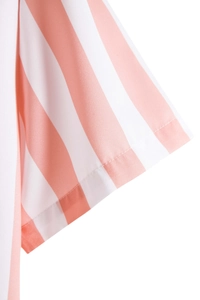 Detail shot of the pink and white striped short sleeve cuff with precision stitching