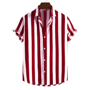 Men's Casual Short Sleeve Striped Shirt Fashion Turn-down Collar Button Down Summer Beach Shirt Tops For Men