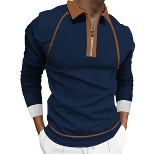 Polo homme à manches longues avec imprimé numérique 3D, coupe ajustée et col zippé
