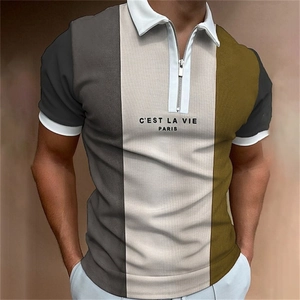 Detailed zipper collar and vertical color block design with printed Parisian text