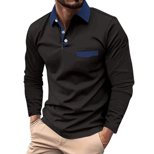 Men's Long Sleeve Polo Shirt Color Block Lapel Top Casual Pocket Breathable Polyester Smart Urban Fashion Male Clothing