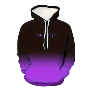 Men Fashion Gradient Hoodie 3D Digital Printed Lettering Sweatshirt With Kangaroo Pocket Casual Streetwear Long Sleeve Top