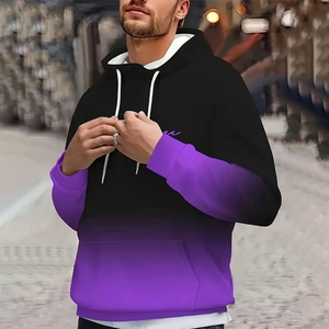 Men's fashion hoodie featuring black and purple gradient with kangaroo pocket