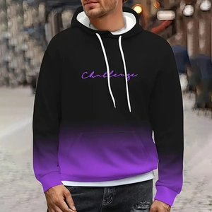 Men's fashion hoodie with black-purple gradient, kangaroo pocket and Challenge print