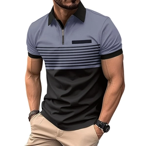 Détail d'un polo pour hommes avec fermeture éclair, col noir et design gris bicolore