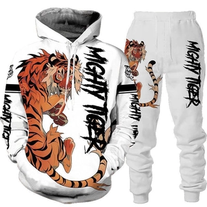 Weißer Trainingsanzug mit 3D-Tigerprint und Mighty Tiger Schriftzug auf Hoodie und Hose