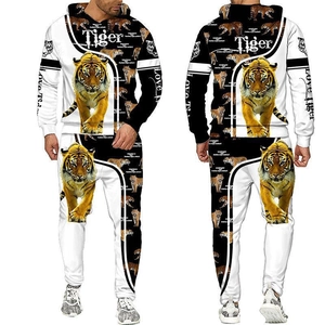 Herren-Trainingsanzüge mit 3D-Tiger-Print, Hoodie und Jogginghose in Schwarz und Weiß