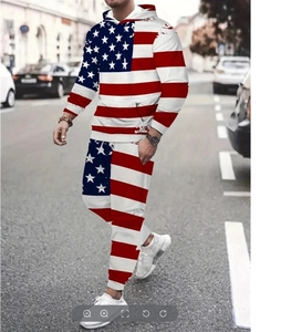 Men's two-piece tracksuit with American flag 3D print featuring a hoodie and joggers