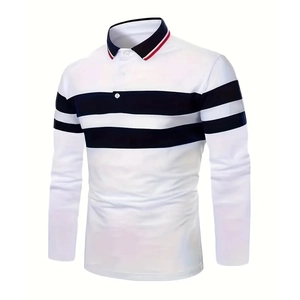 Polo homme à manches longues coupe ajustée avec rayures bicolores et col contrasté élégant