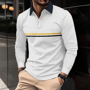 Polo Décontracté pour Hommes Manches Longues Rayé Col Contrasté Business Sportif Respirant Confortable Hauts pour Hommes Mode