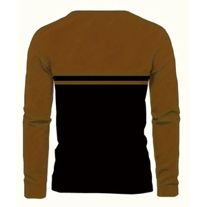Men's loose long sleeve t-shirt with brown and black color block 3D digital print