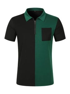 Dettaglio polo da uomo con cuciture asimmetriche verde e nero e colletto a zip