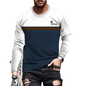 Men's colorblock long sleeve T-shirt featuring King print and crown graphic