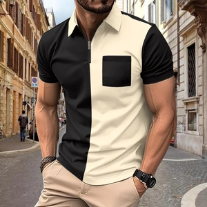 Polo da Uomo con Cerniera e Blocchi di Colore Casual Slim Fit Manica Corta Revers Patchwork a Contrasto con Taschino