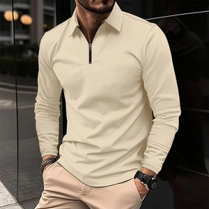 Herren Business Casual Waffelstrick Polo-Shirt Mode 1/4 Reißverschluss Langarm Top Einfarbig Umlegekragen Herren Bekleidung