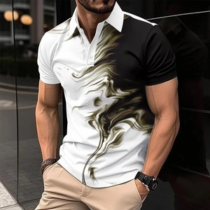 Polo da uomo slim fit con blocchi di colore bianco e nero e stampa marmo liquido