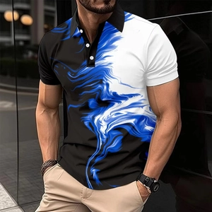 Polo da uomo slim fit con stampa artistica in marmo blu e design a contrasto di colore