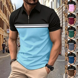 Polo da Uomo Casual Color Block Manica Corta Collo con Cerniera Slim Fit Righe Contrasto Traspirante Top Polo Moda Estate