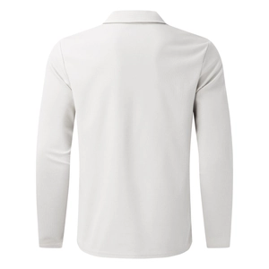 Rear view of off-white men's long sleeve polo shirt showing waffle knit fabric texture