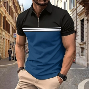 Polo da uomo slim fit a maniche corte con colletto a zip e design a blocchi di colore