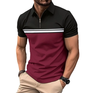 Polo da uomo slim fit con design color block nero e bordeaux e dettaglio zip sul collo