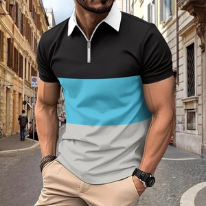 Polo homme à manches courtes avec design tricolore et col à fermeture éclair
