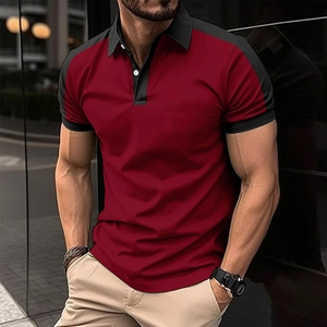 Men's slim fit polo shirt in red and black contrast design with short sleeves and collar