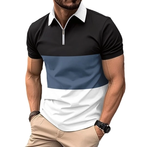 Polo homme coupe ajustée avec blocs de couleurs et col zippé en métal moderne