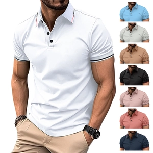 Men's Fashion Casual Polo Shirt Short Sleeve Turn-down Collar Solid Color Business Breathable Urban Men Polo Tops