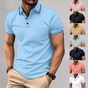Men's Slim Fit Short Sleeve Polo Shirt Breathable Polyester Striped Tipping Ribbed Collar Casual Sports Daily Top