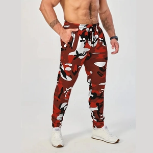 Détails du pantalon de jogging camouflage rouge et noir avec cordon de serrage à la taille