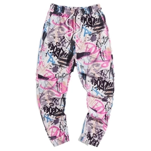 Men's jogger pants featuring 3D street graffiti print with drawstring waist and elastic cuffs