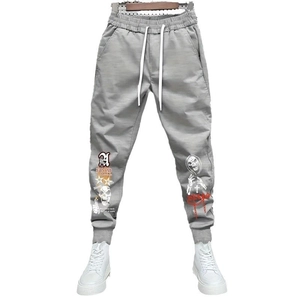 Helle graue Herren Jogginghose im Hip-Hop-Stil mit Grafikdrucken und Kordelzug am Bund