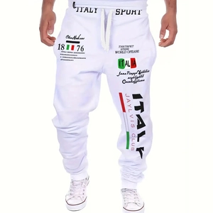 Pantalon de jogging blanc pour homme avec imprimé 3D Italie et taille à cordon